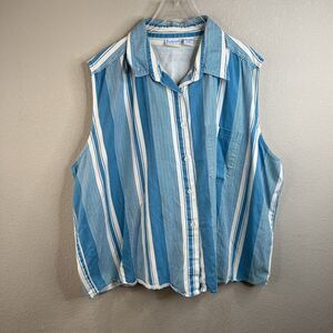 Vintage‎ Backroad Blues Sleeveless Blue And White Striped Plus Size 22W Stained